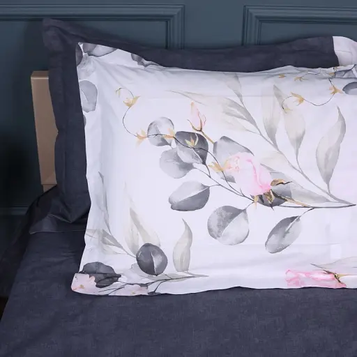 Простыня MirSon Поплин 00-7 Pink Flowers 200x220 см серая (2200009706790) - фото 4