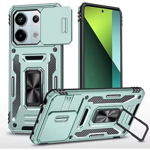Ударопрочный чехол Epik Camshield Army Ring для Xiaomi Poco X6 Pro Зеленый / Light Green