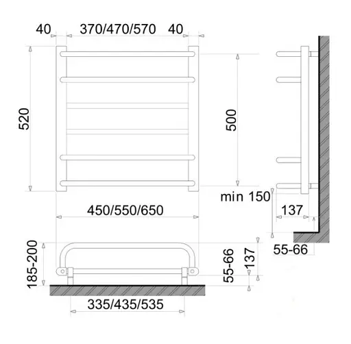 Електрична рушникосушка Heizung 660x550 (ліва,135Вт) з терморегулятором - фото 2