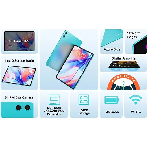 Планшет Teclast P30 10.1" HD /4GB/64GB/ A523 / 6000mAh/ WIFI / 2+5MP/ Metal/ Blue - фото 9