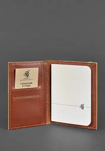 Шкіряна обкладинка для паспорта 2.0 світло-коричнева - фото 3