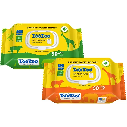 Туалетний папір ZooZoo Aloe вологий 60 шт.