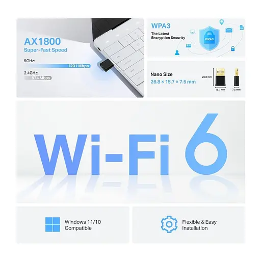WiFi-адаптер TP-Link Archer TX20U Nano AX1800 USB 2.0 (ARCHER-TX20U-NANO) - фото 2