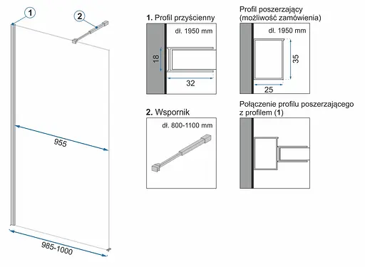 Душова стінка Rea Aero 100 black з полицею Evo REA-K6596 + HOM-00652, прозорий, чорний матовий - фото 9