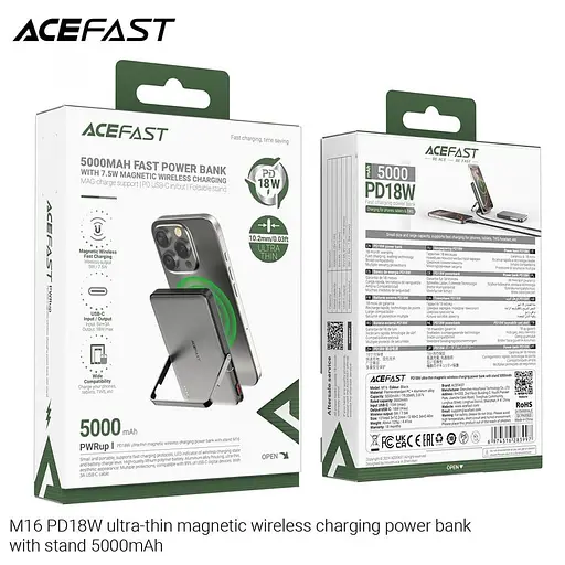 Павербанк Acefast Magnetic Wireless Black 5 000 mAh / 18 Вт (6974316283997) - фото 5
