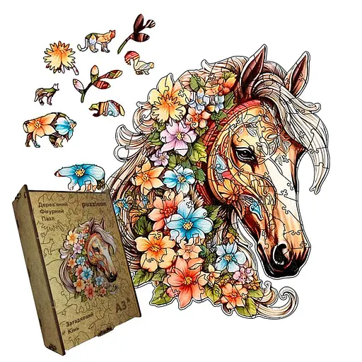 Пазл деревянный Загадочный Лошадь, А1, Деревянная коробка 500+ элементов