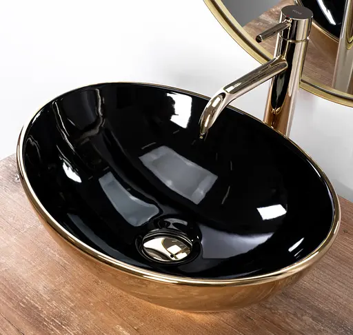 Умивальник Rea Sofia накладний чорно золотий глянець REA-U4527, Золотий - фото 3