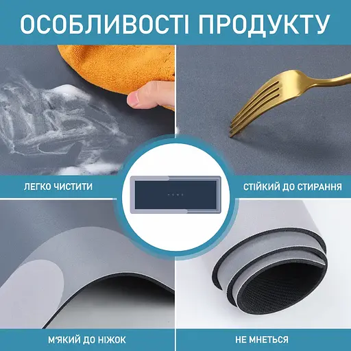 Диатомитовый коврик Aquarius Home для ванной и кухни Суперпоглощающий 50х120 см Графит - фото 3