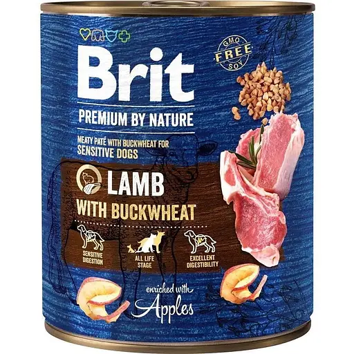 Вологий корм Brit Premium by Nature для собак ягня з гречкою 800 г - фото 1