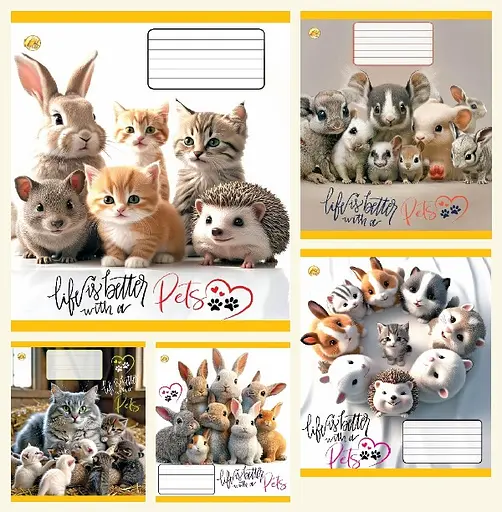 Тетради ученические 12 листов клетка Твердая Pets, 25 шт. в упаковке