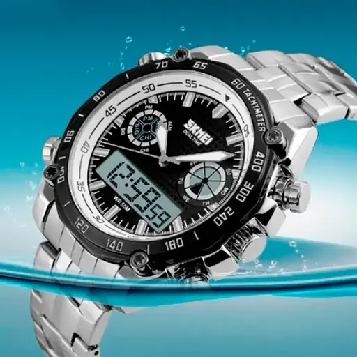 Наручные мужские часы Skmei 1204 direct (Черные с белым кантом) - фото 5