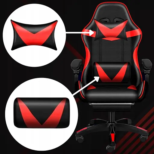 Кресло геймерское PLAYER с подставкой для ног и массажем Red/Black (100001) - фото 6