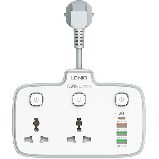 Удлинитель сетевой LDNIO SC2413 3USB/1Type-C, 3Sockets. QC/PD, 20W/10A, EU Plug - фото 1