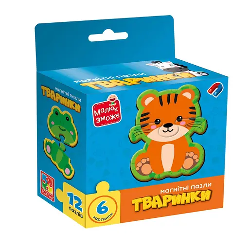 Дитячі магнітні пазли "Тваринки" Vladi Toys VT1733-04, 6 картинок - фото 1
