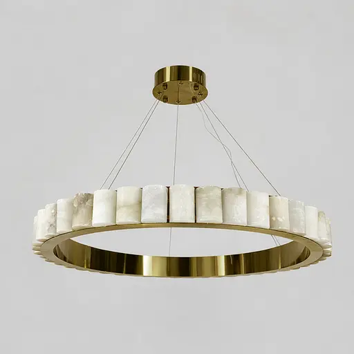 Люстра підвісна в латунному кільцевому корпусі з мармуровими елементами 80 см Line F Арт. MJ306-800 AB - фото 1