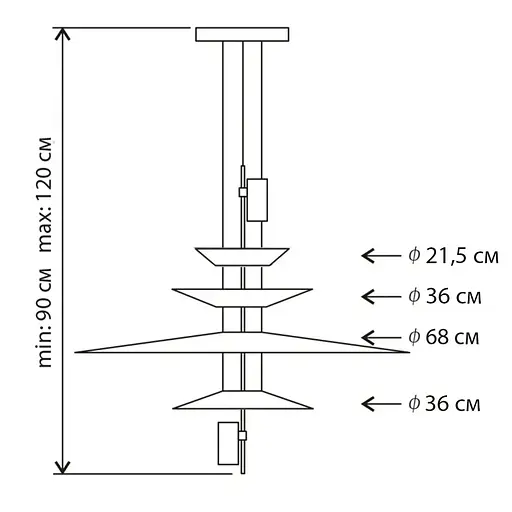 Дизайнерский 4-х ярусный светильник КРЫЛЬЯ СВЕТА с черным основанием Line.F MJ 14-360+680+360+215 BK - фото 11