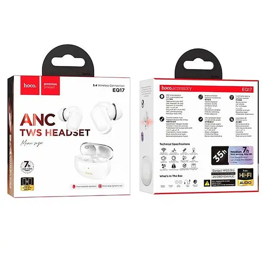 Бездротові навушники Hoco EQ17 Praise true wireless ANC noise cancelling BT headset, BT5.4, 40mAh, 400mAh, 7h, white - фото 3