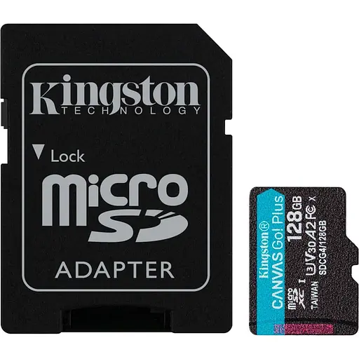 Карта пам'яті Kingston microSD 128GB C10 UHS-I U3 A2 V30 R200MB/s + SD - фото 1
