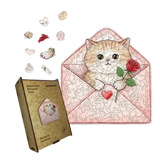 Деревяний фігурний пазл Пухнасте Послання,, А5, Деревяна коробка 35 елементів