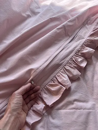 Комплект постільної білизни двоспальний євро з рюшами 200х220 см варена бавовна White Dream Рожевий - фото 3