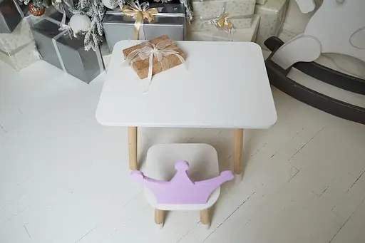 Дитячий прямокутний столик (Білий) та стільчик Корона (Фіолетова) - фото 3