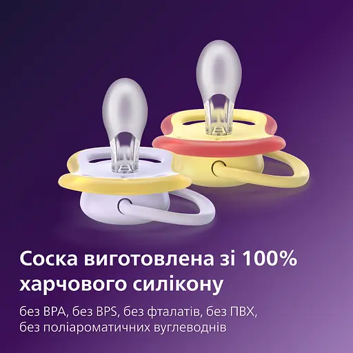 Пустышка Philips Avent Ultra Air 0-6 мес. 2 шт. желтая с сиреневым (SCF087/04) - фото 2