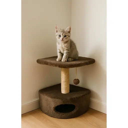 Дряпка Природа Д11у для котів кутова з будкою бежева 39x39x65 см [CD] - фото 4