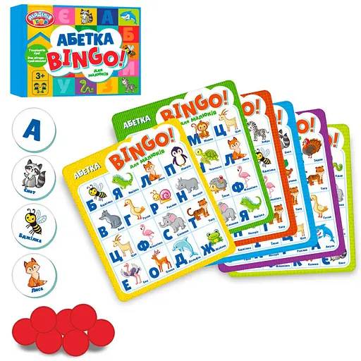 Настільна гра "Бінго" TG006 картки, фішки, українська абетка