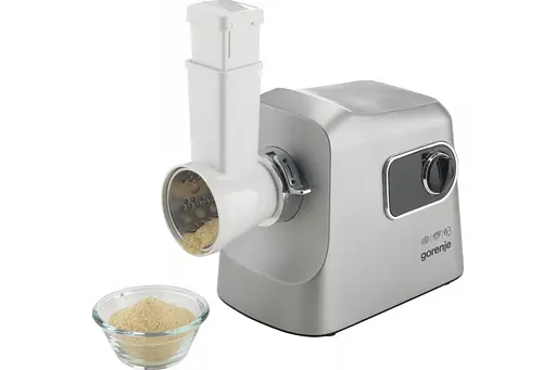 Gorenje Мясорубка, 2500Вт, 2.8кг/хв, 3 решітки, насадка для ковбас, кеббе, шнековий соковидавлювач, 3 терки, пластик/метал, нерж - фото 8