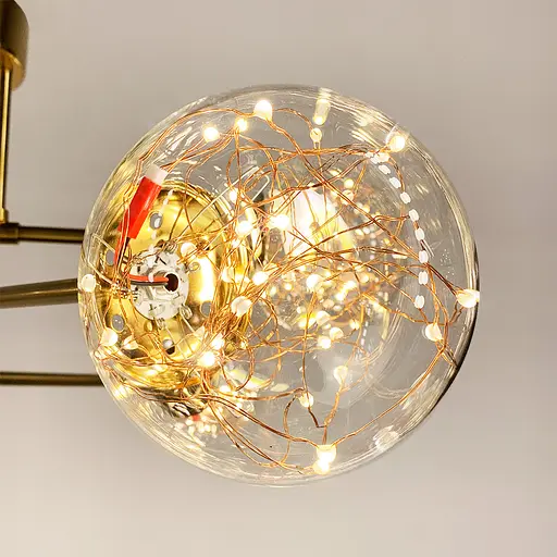 Латунная LED люстра на 6 прозрачных плафонов со встроенными светодиодами Line.F K 26/6 AB - фото 4