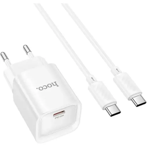 Сетевое зарядное устройство Hoco C146A Charm single port PD20W charger set(Type-C to Type-C)(EU) Белый - фото 1