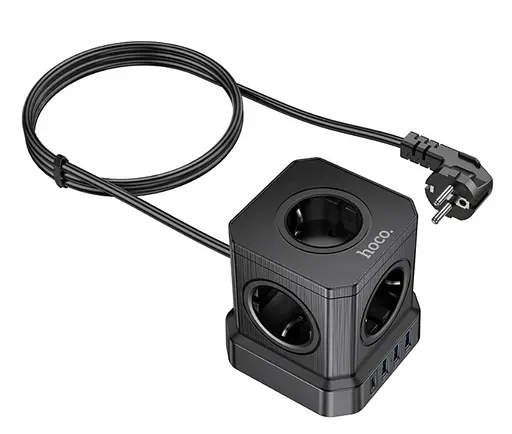 Мережевий зарядний пристрій подовжувач Hoco NS8 3 USB/Type-C 5 розеток 2 м - фото 5