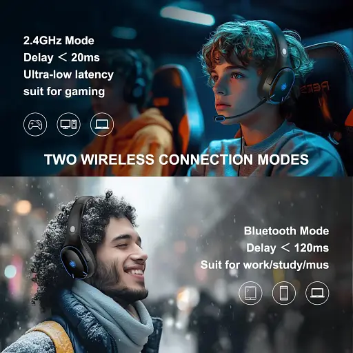 Беспроводные наушники Kotion Each Q6 2.4G со съемным микрофоном черно-синие - фото 7