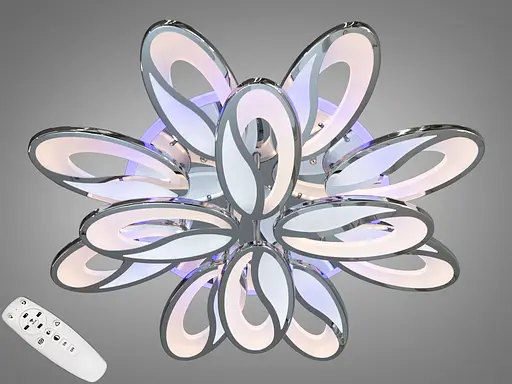 Плоская люстра с пультом, диммером и LED подсветкой, 190Вт, хром. - фото 1