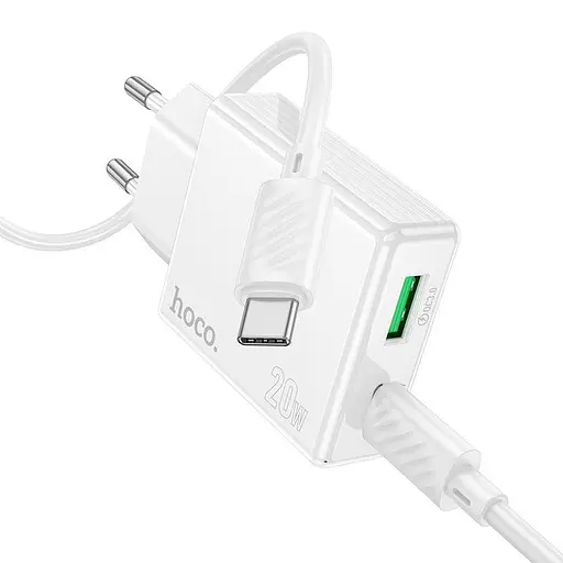 Адаптер сетевой HOCO Direct charger C142A (Type-C to Type-C) |1USB/1Type-C, 20W/3A, PD/QC| - фото 1