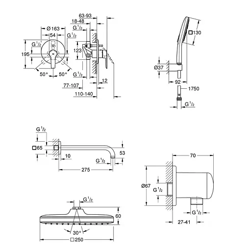 Душова система прихованого монтажу Grohe QuickFix Start UA25183007, Хром - фото 2
