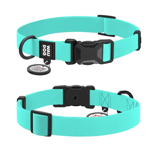 Нашийник для собак водостійкий Waudog Magnet з QR-паспортом магнітна пряжка-фастекс XL Ш 25 мм Д 38-58 см тіффані
