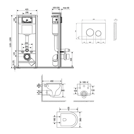 Подвесной унитаз Qtap Taurus Ultra Quiet + инсталляция Qtap Nest 4 в 1 (круглая клавиша Satin), Белый - фото 2