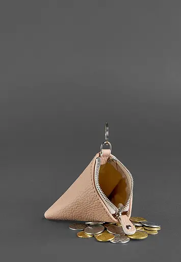 Женская кожаная монетница 2.0 Пирамида светло-бежевая - фото 3