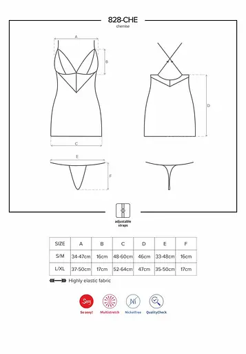 Сатиновий комплект для сну з мереживом Obsessive 828-CHE-1 chemise & thong чорний сорочка стор L/XL - фото 7