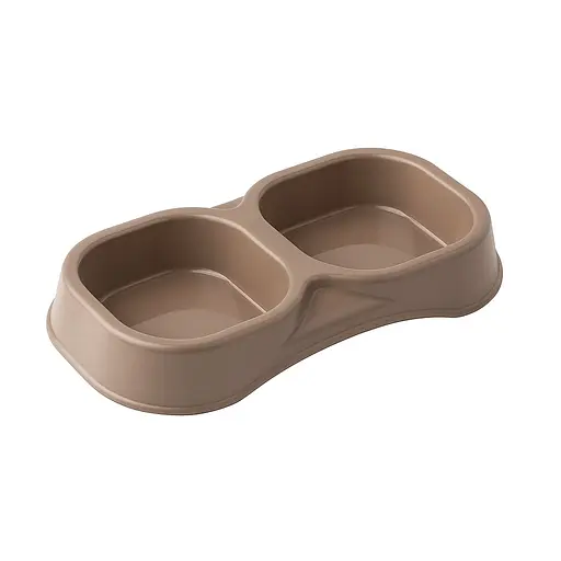Миска для корма пластиковая двойная Doppia Small 21x11,5x3h, 0,3 л, коричневый