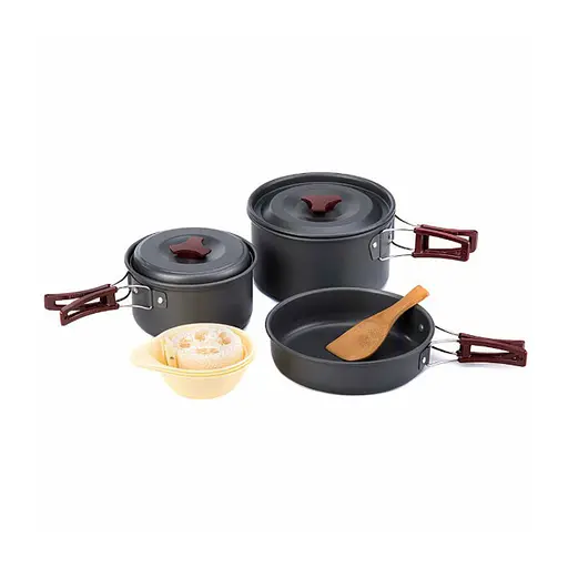 Набір кемпінгового посуду Naturehike 3-4 NH (2 каструлі + 2 кришки + сковорода) carbon (NH15T203-G) - фото 3