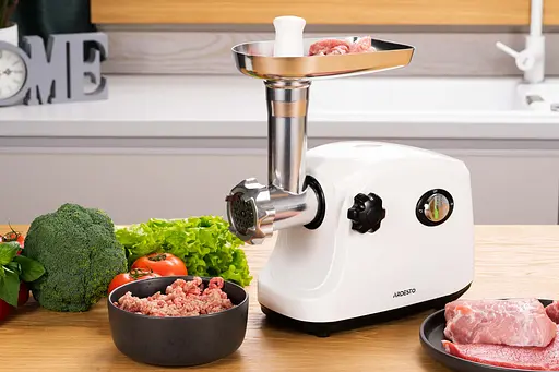 ARDESTO Мясорубка, 1600Вт, 1.6кг/мин, 3 решетки, насадка для колбас, кеббе, пластик, белый - фото 8