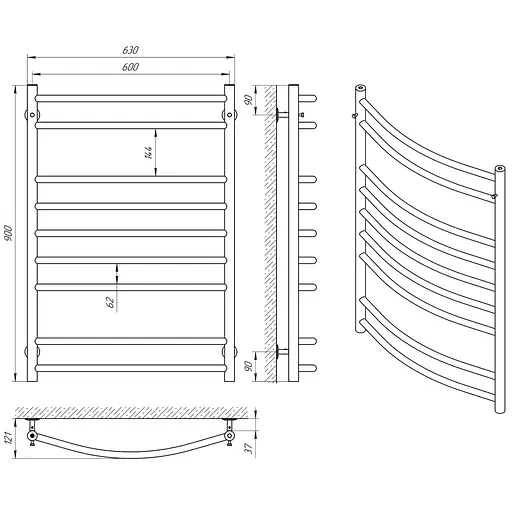 Водяна рушникосушка Laris Класік П9 600x900 71207690, Хром - фото 4