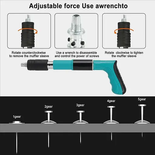 Цвяходер, бетонний цвяхододер, пістолет для нігтів, портативний пістолет для нігтів, з 200 бетонними цвяхами - фото 3