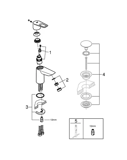 Смеситель для умывальника S-Size без донного клапана Grohe BauLoop New 23337001 Хром - фото 3