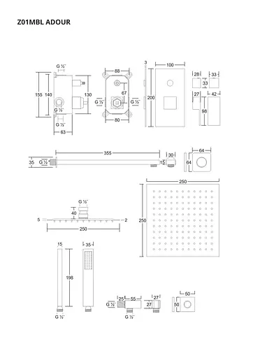 Душова система прихованого монтажу Corsan Adour black + BOX Z01MBL, Чорний матовий - фото 2