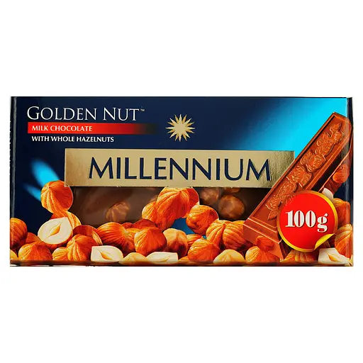 Молочный шоколад Millennium Gold с целыми лесными орехами 100 г (57579)