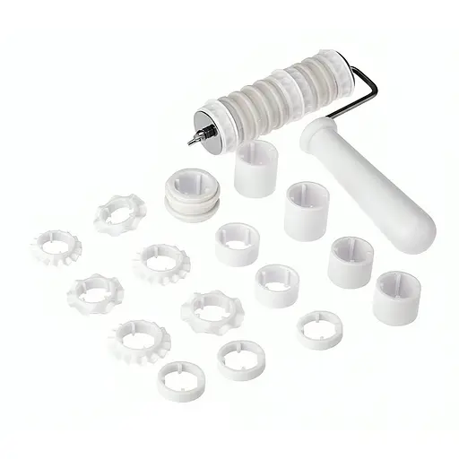 Валик для нарезки полос и декора мастики марципана теста кондитерский пластиковый со сменными насадками 17 см, Kitchen Master Белый 85828 - фото 4