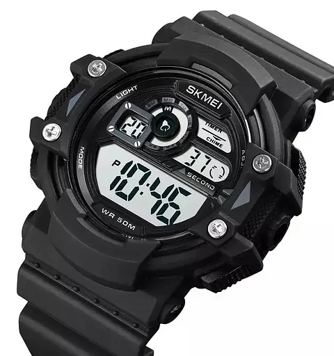 Чоловічий спортивний наручний годинник Skmei 1778 (Чорний з білим циферблатом) - фото 2